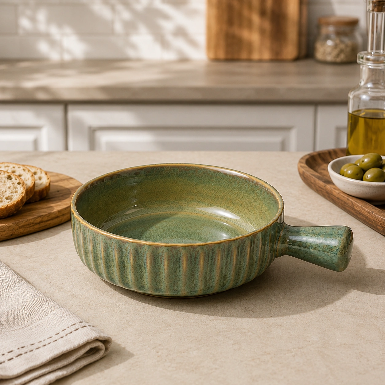 nestcase Porcelain Serving Bowl with Handle – Olive Green - image 2