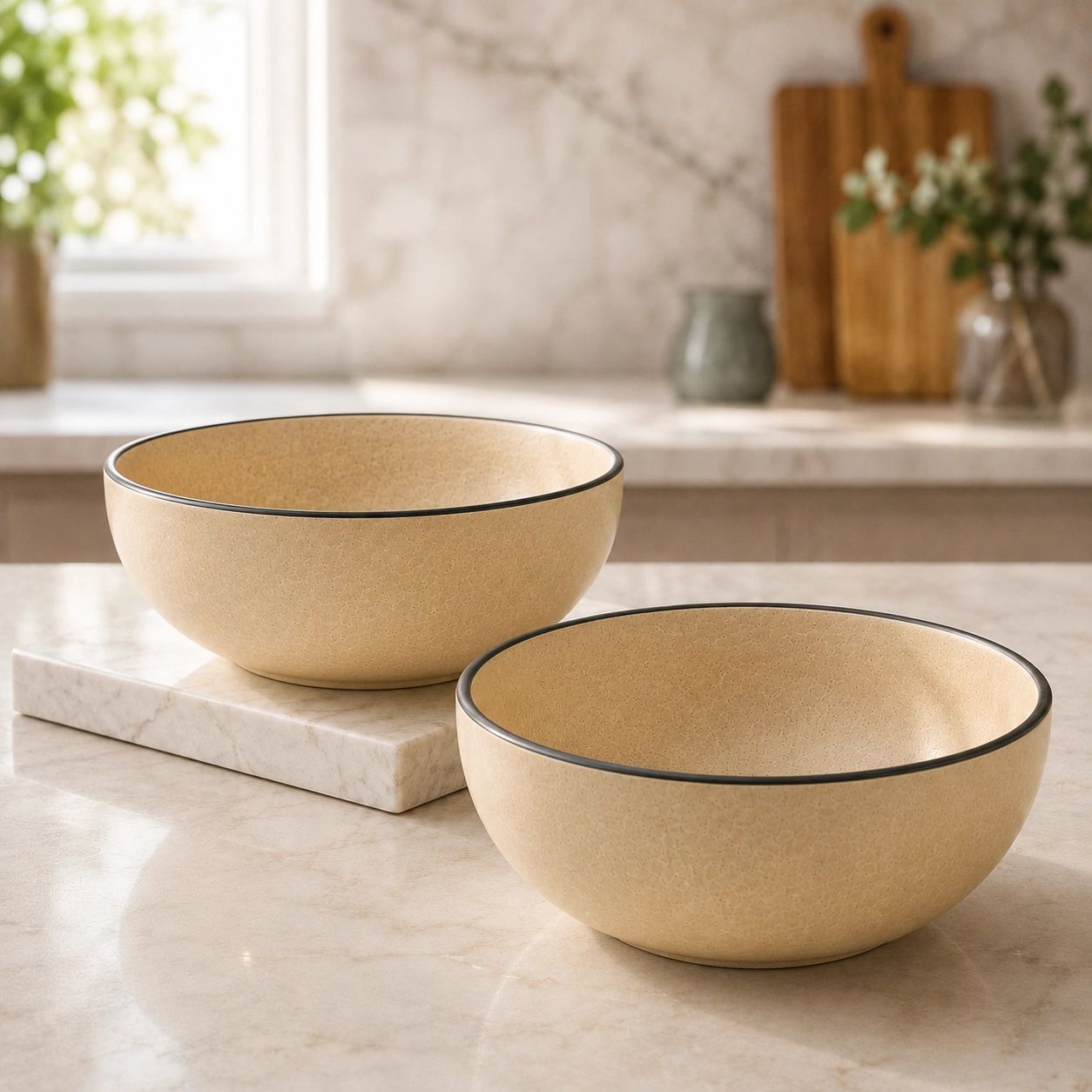 nestcase Stoneware Serving Bowls Set of 2 – Beige with Black Rim - image 1