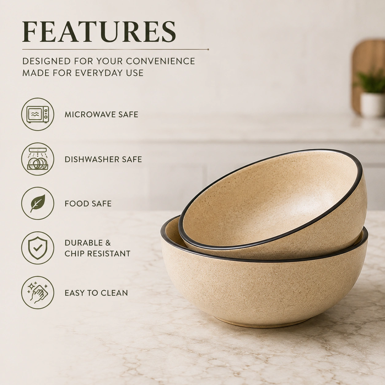 nestcase Stoneware Serving Bowls Set of 2 – Beige with Black Rim - image 5