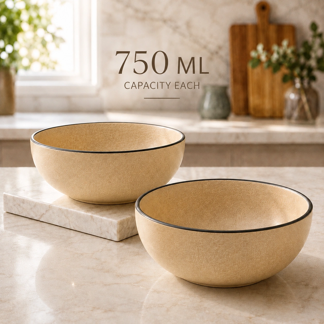 nestcase Stoneware Serving Bowls Set of 2 – Beige with Black Rim - image 3