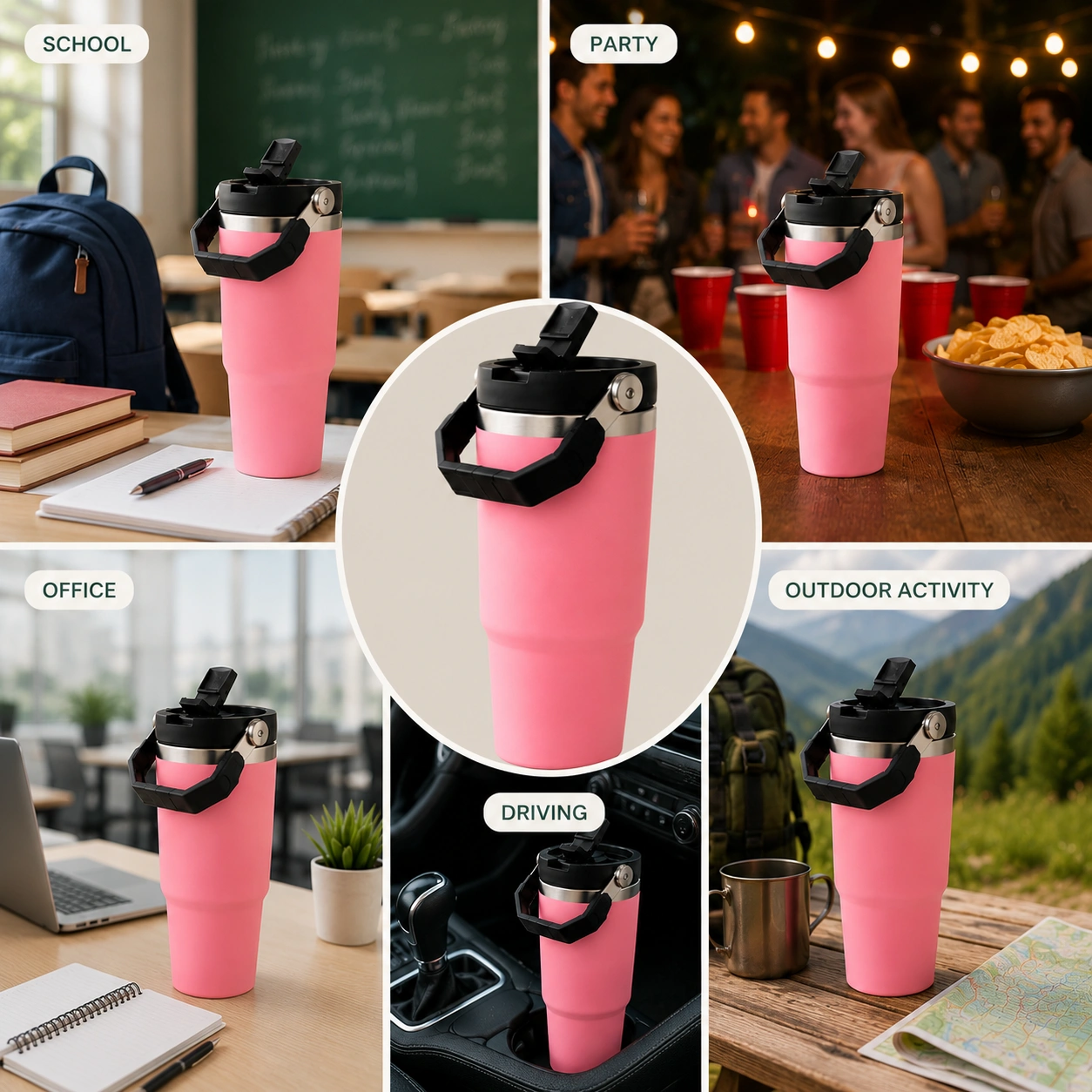 nestcase Stainless Steel Tumbler with Lid & Straw – 900 ml, Pink - image 5