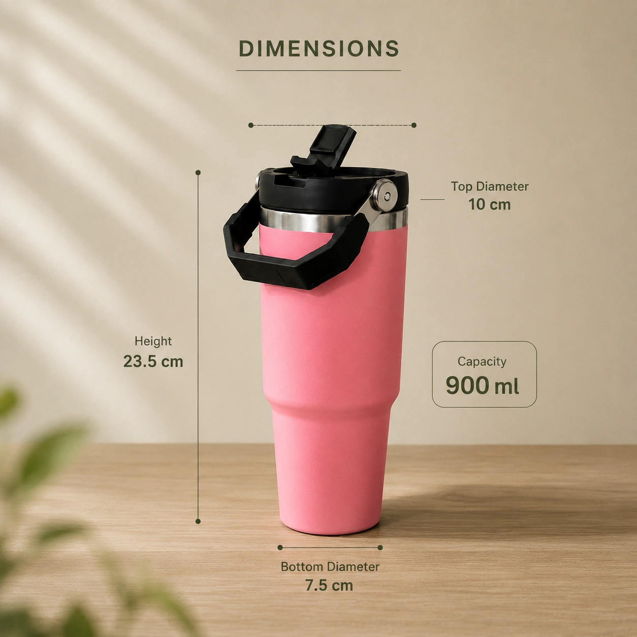 nestcase Stainless Steel Tumbler with Lid & Straw – 900 ml, Pink - image 3