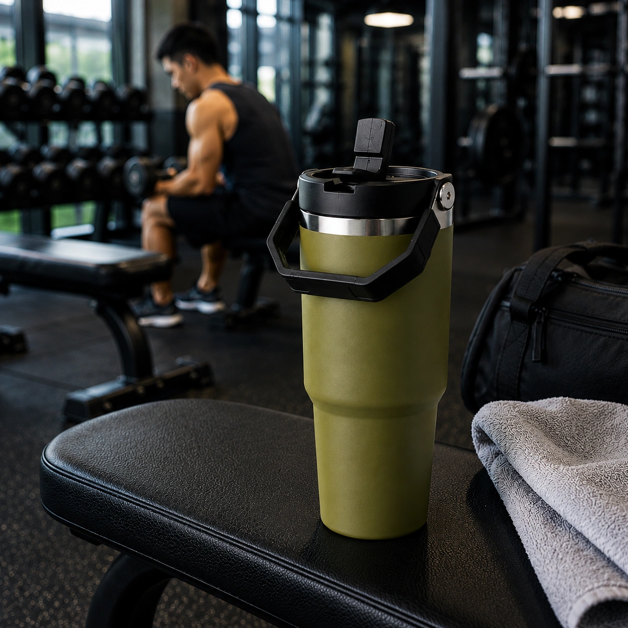 nestcase Stainless Steel Tumbler with Lid & Straw – 900 ml, Olive Green - image 5