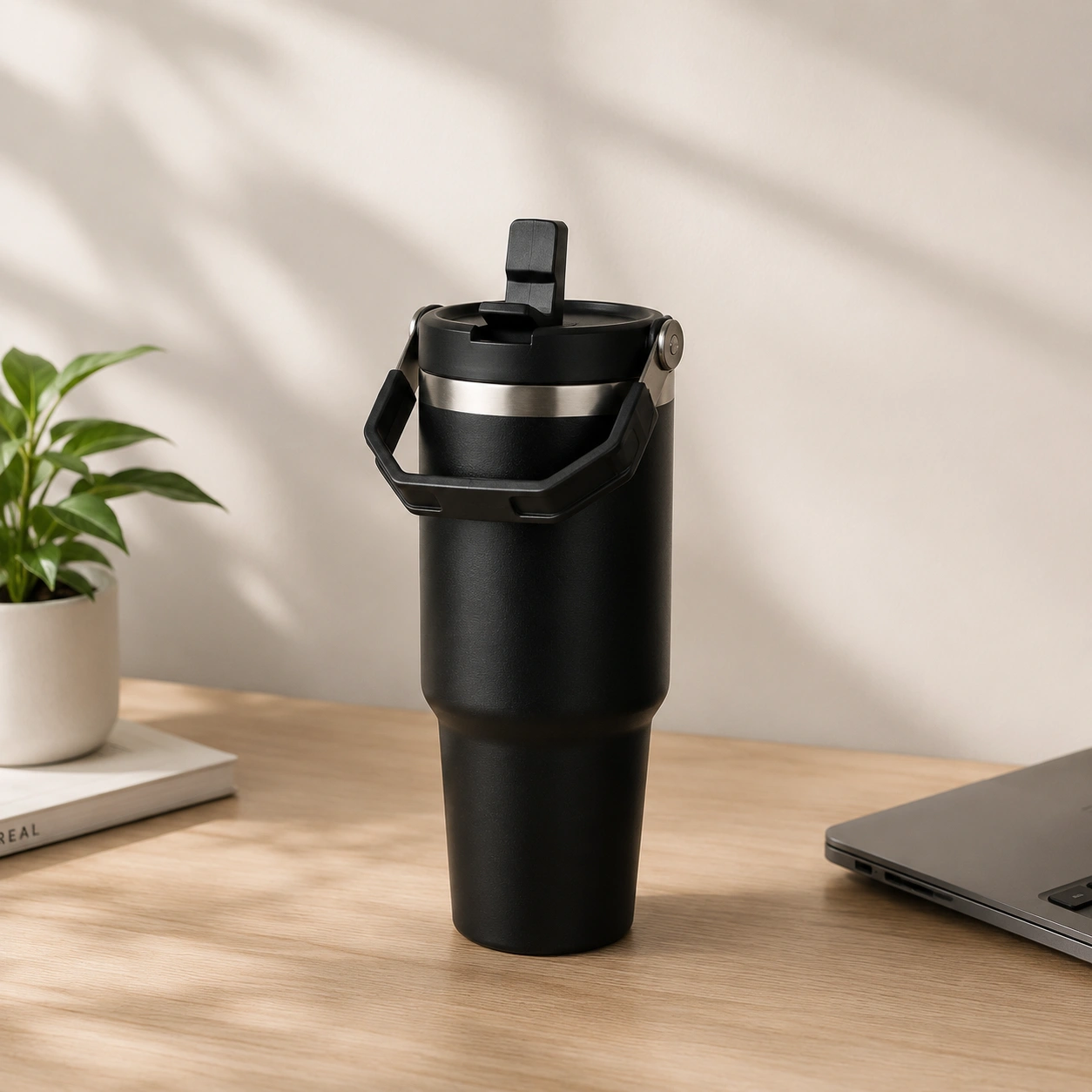 nestcase Stainless Steel Tumbler with Lid & Straw – 900 ml, Black - image 1