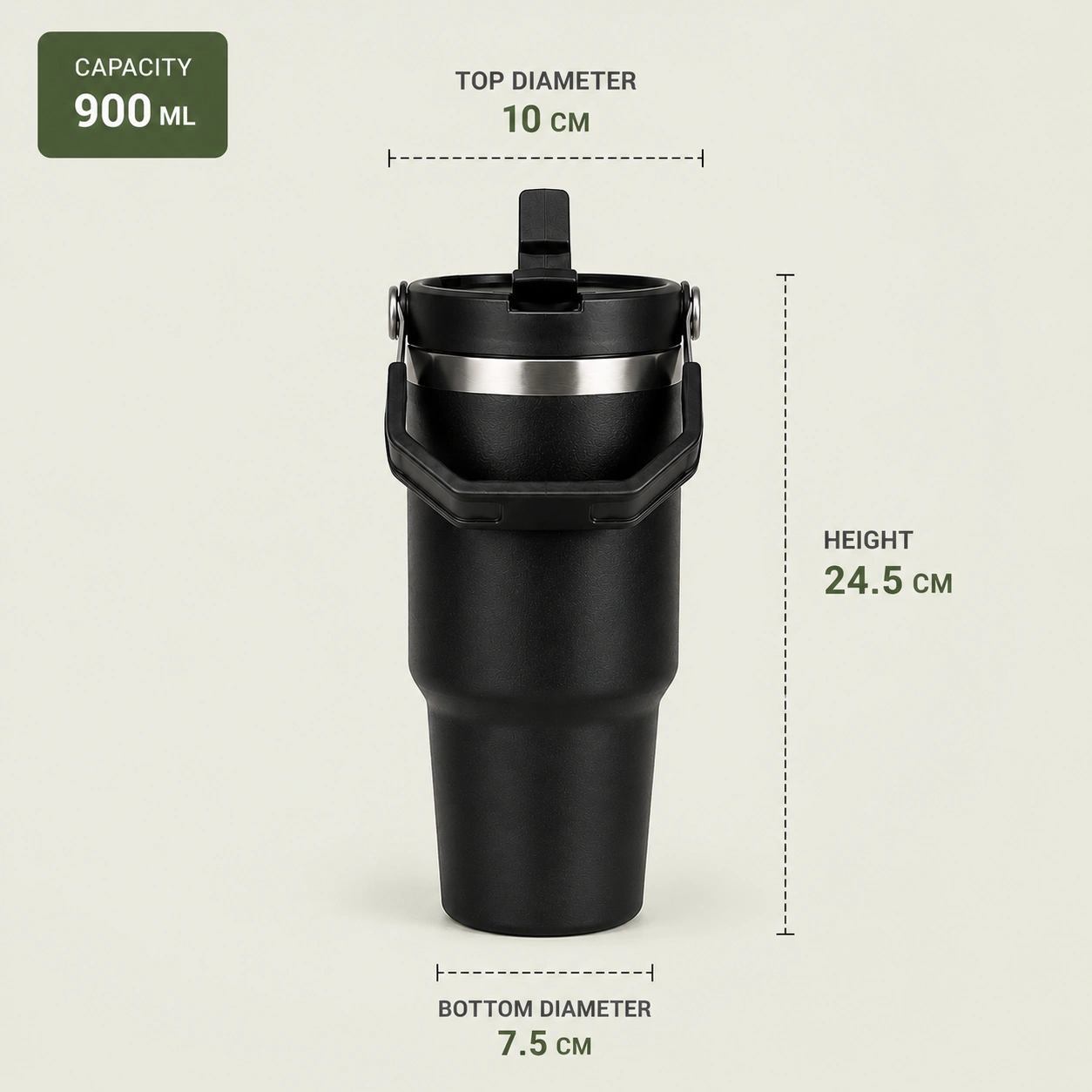 nestcase Stainless Steel Tumbler with Lid & Straw – 900 ml, Black - image 3