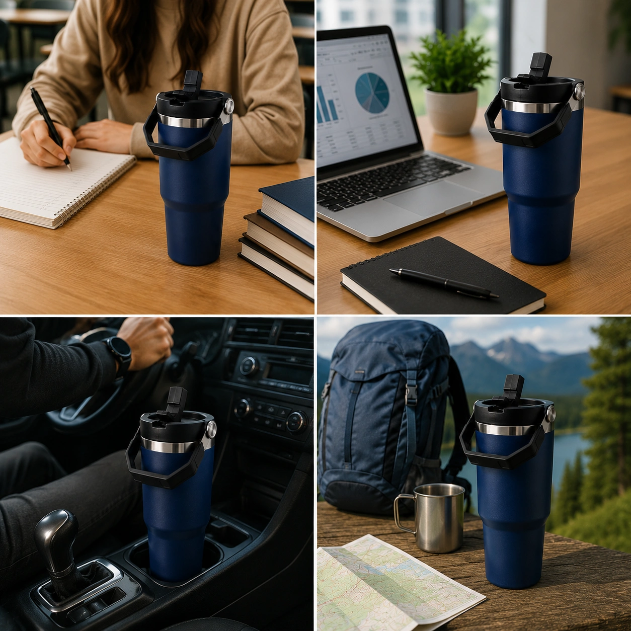 nestcase Stainless Steel Tumbler with Lid & Straw – 900 ml, Midnight Blue - image 4