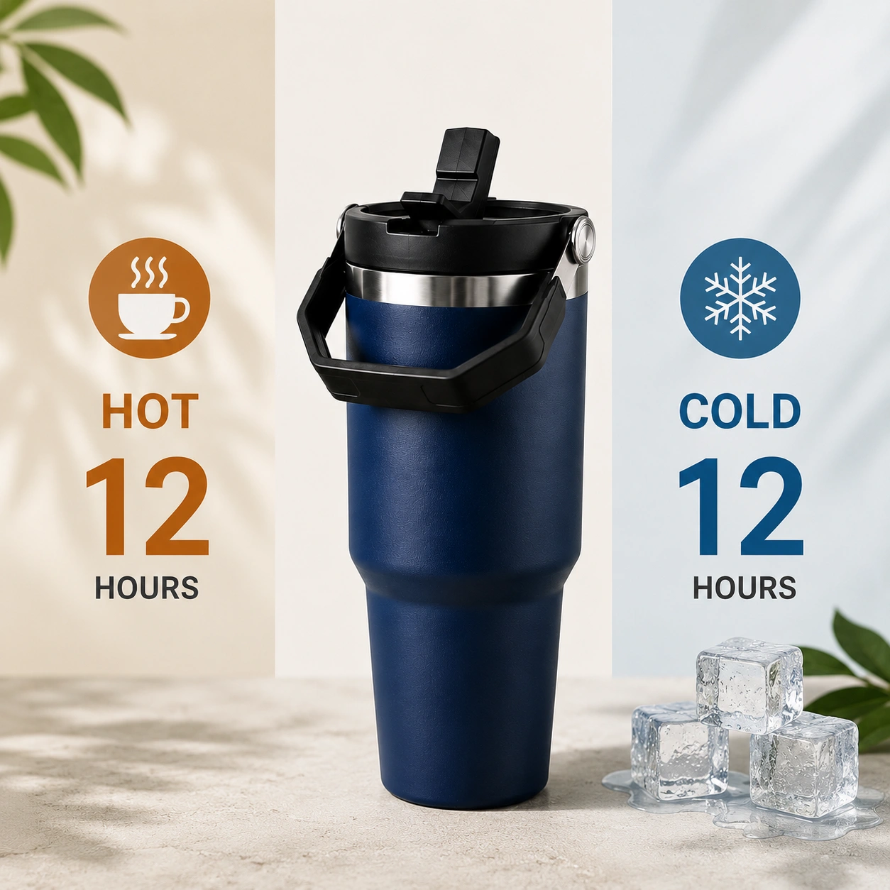nestcase Stainless Steel Tumbler with Lid & Straw – 900 ml, Midnight Blue - image 2