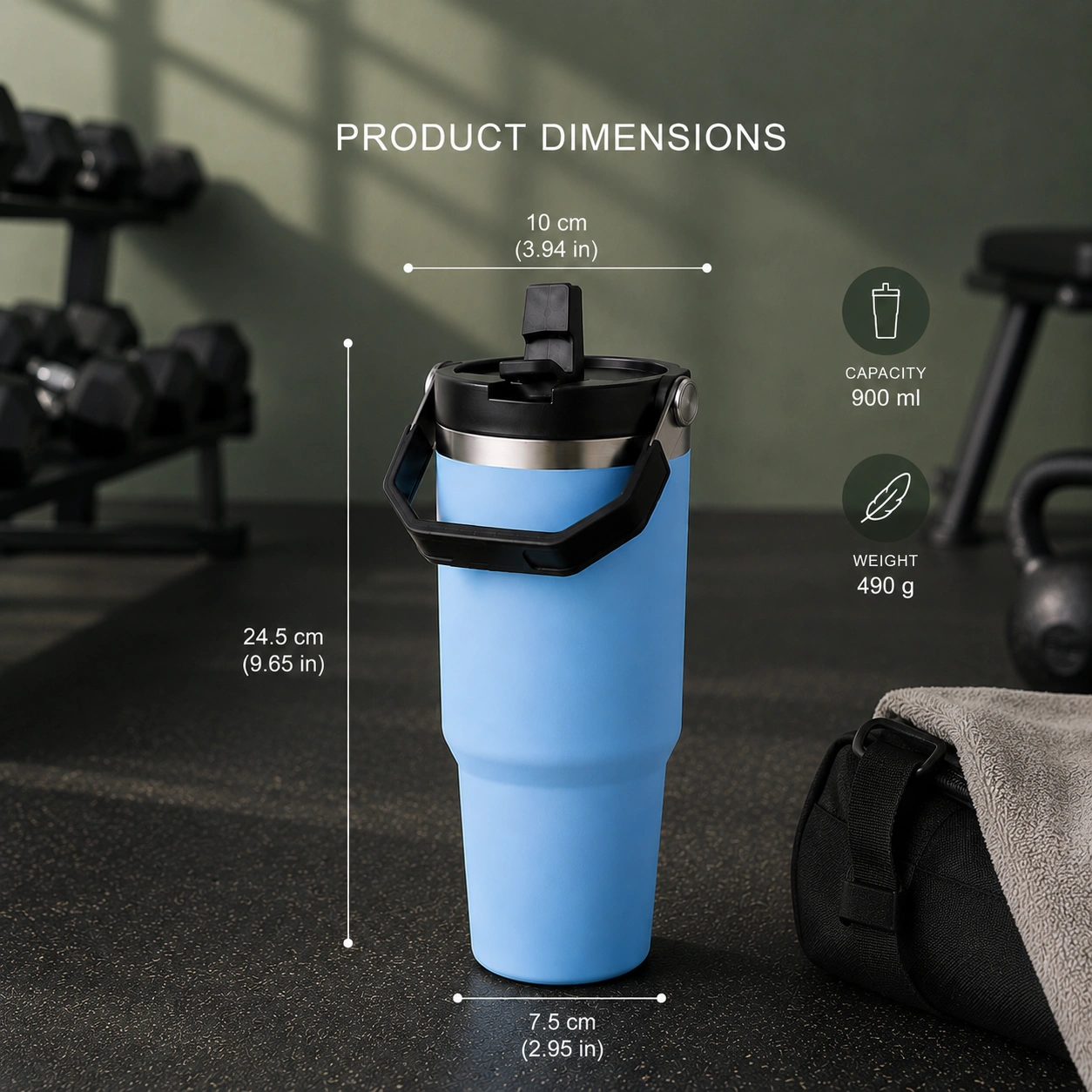 nestcase Stainless Steel Tumbler with Lid & Straw – 900 ml, Blue - image 3