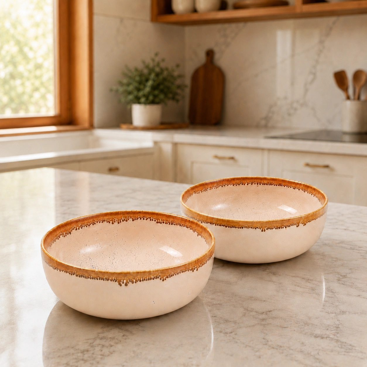 nestcase Premium Porcelain Serving Bowl Set of 2 | 750 ml Beige Brown - image 1