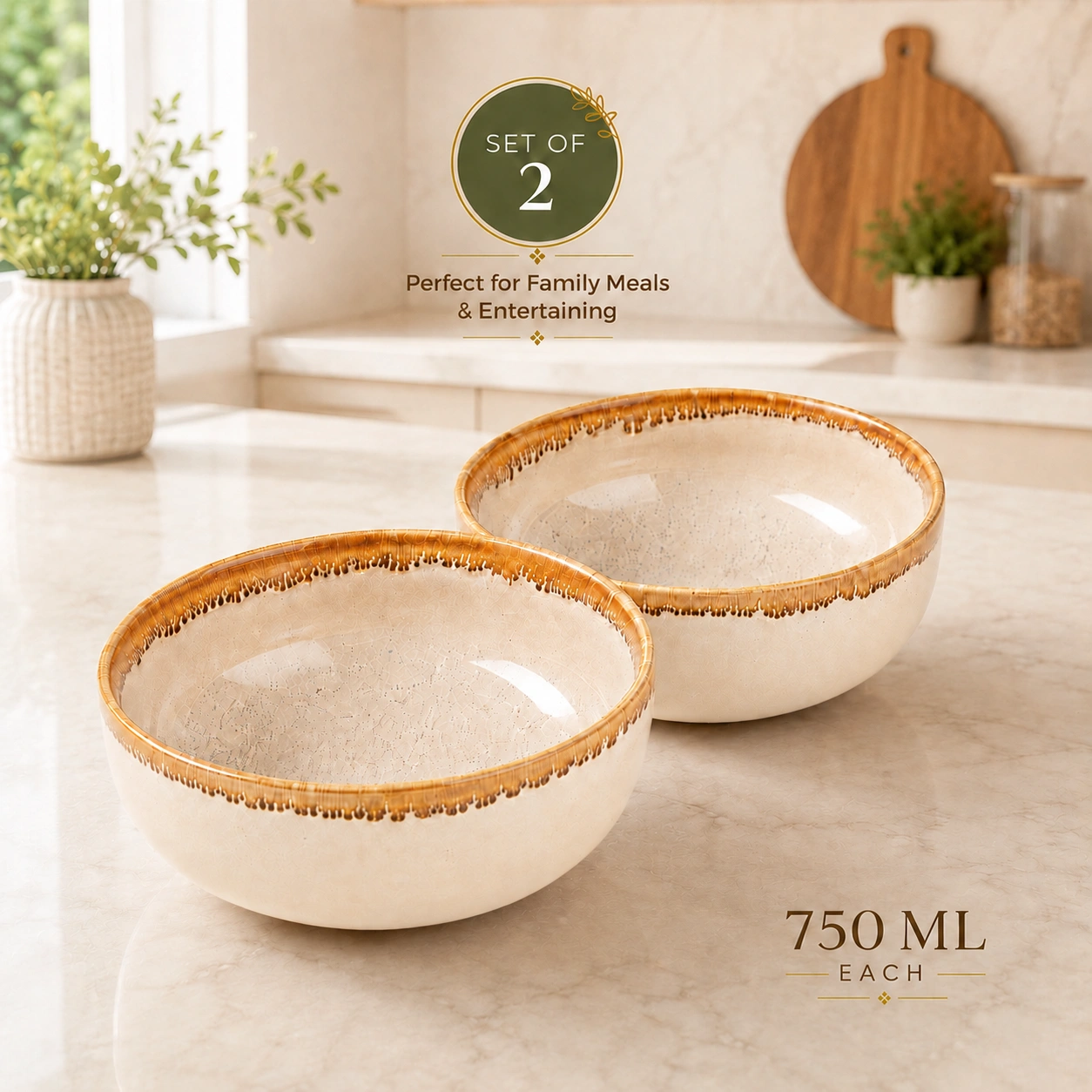 nestcase Premium Porcelain Serving Bowl Set of 2 | 750 ml Beige Brown - image 2