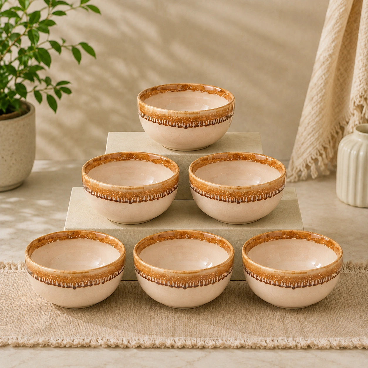nestcase Porcelain Katori Set of 6 | 220 ml Each Beige Brown - image 1