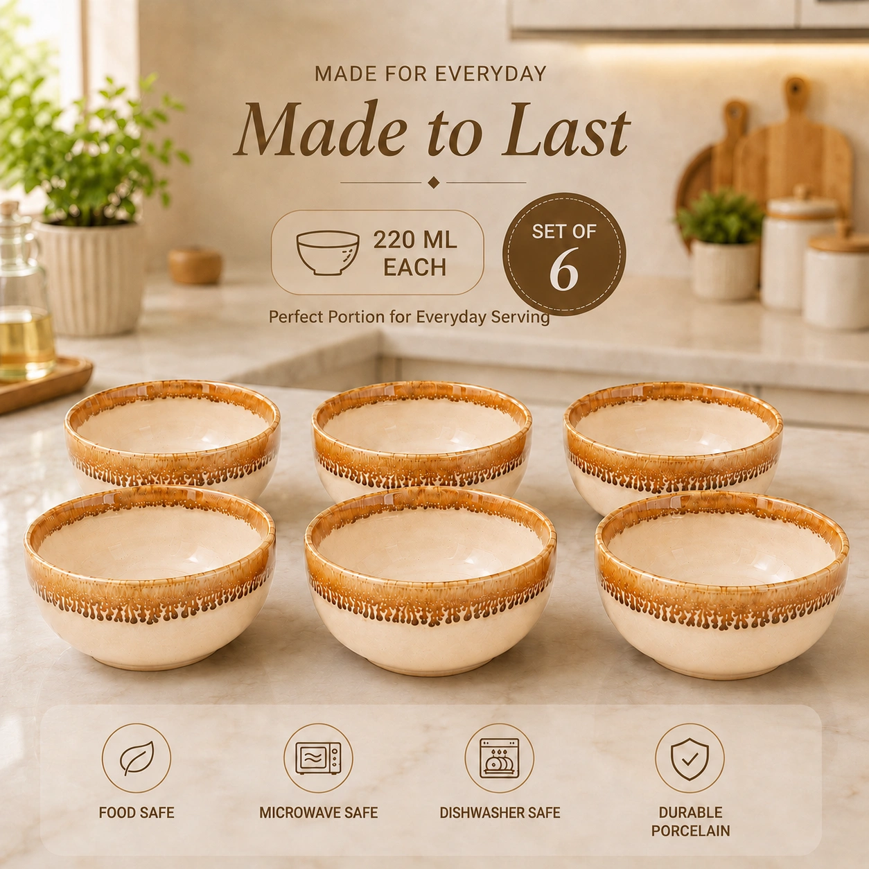 nestcase Porcelain Katori Set of 6 | 220 ml Each Beige Brown - image 5