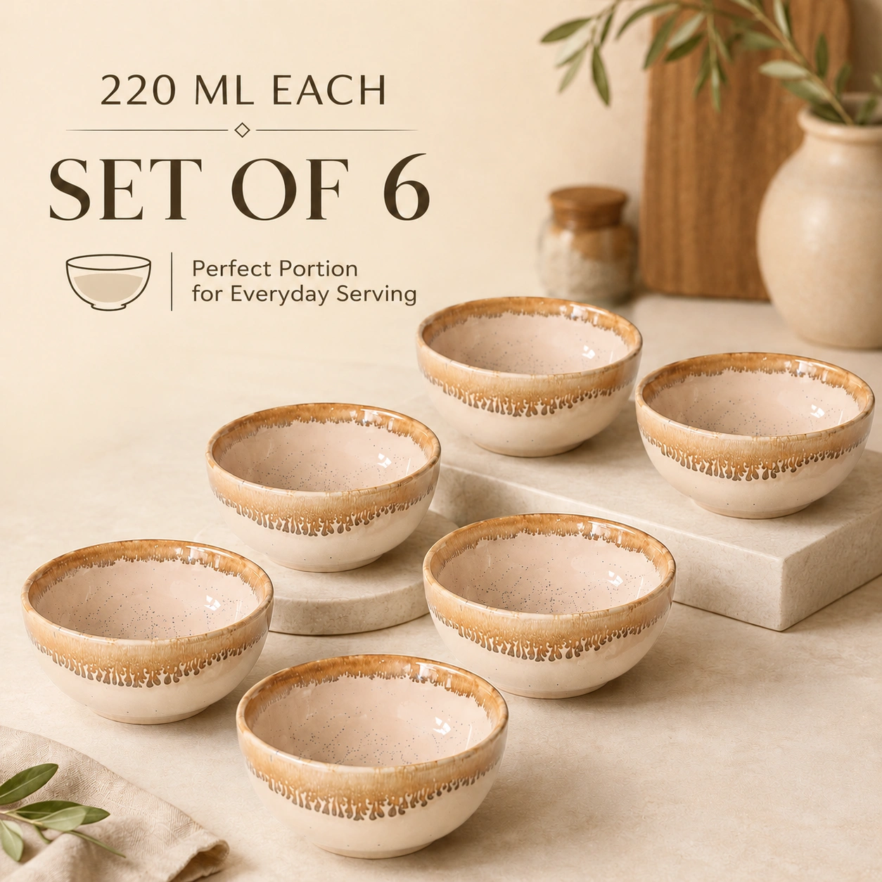 nestcase Porcelain Katori Set of 6 | 220 ml Each Beige Brown - image 2