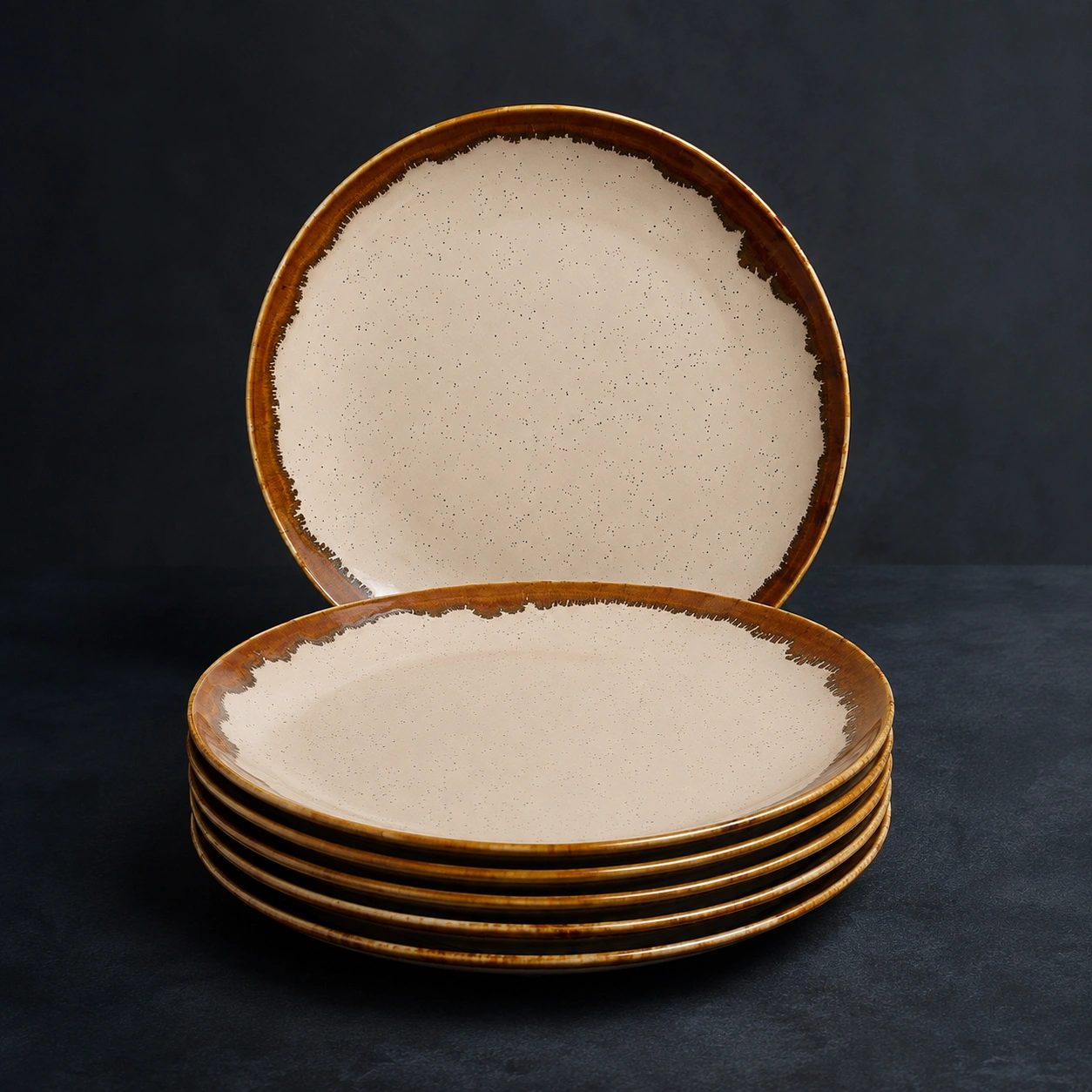 nestcase Porcelain Dinner Plates Set of 6 | Beige Brown Reactive Glaze - image 1
