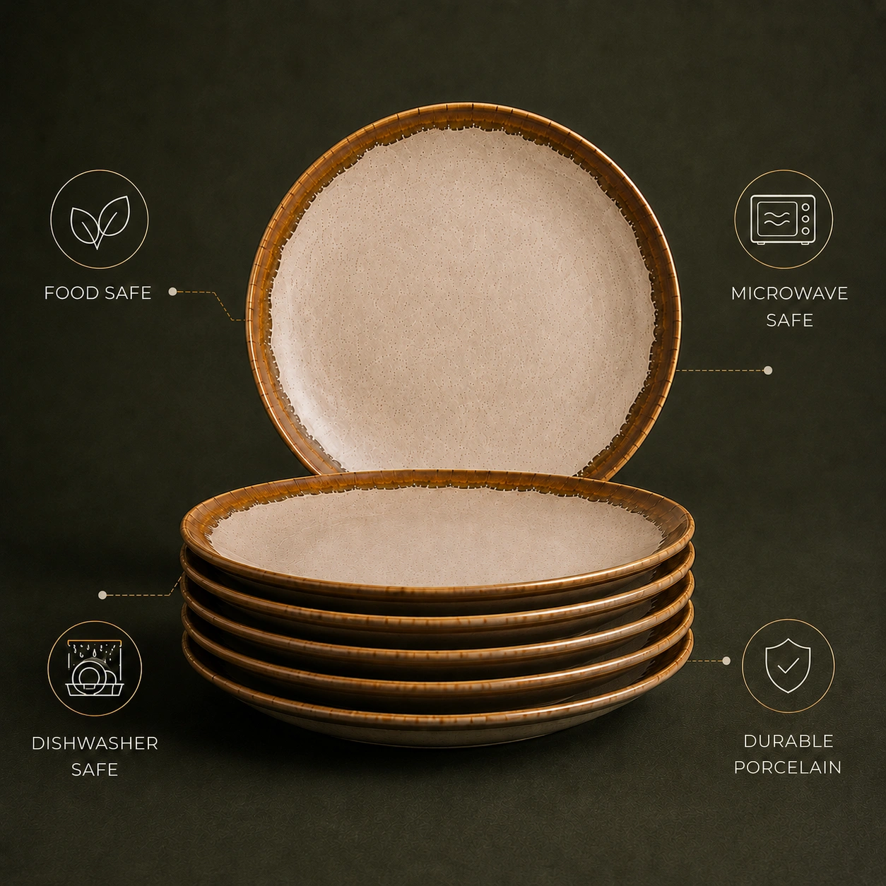 nestcase Porcelain Dinner Plates Set of 6 | Beige Brown Reactive Glaze - image 5