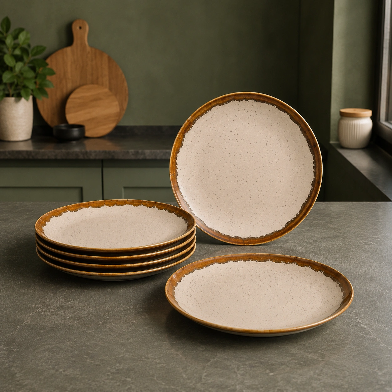 nestcase Porcelain Dinner Plates Set of 6 | Beige Brown Reactive Glaze - image 2