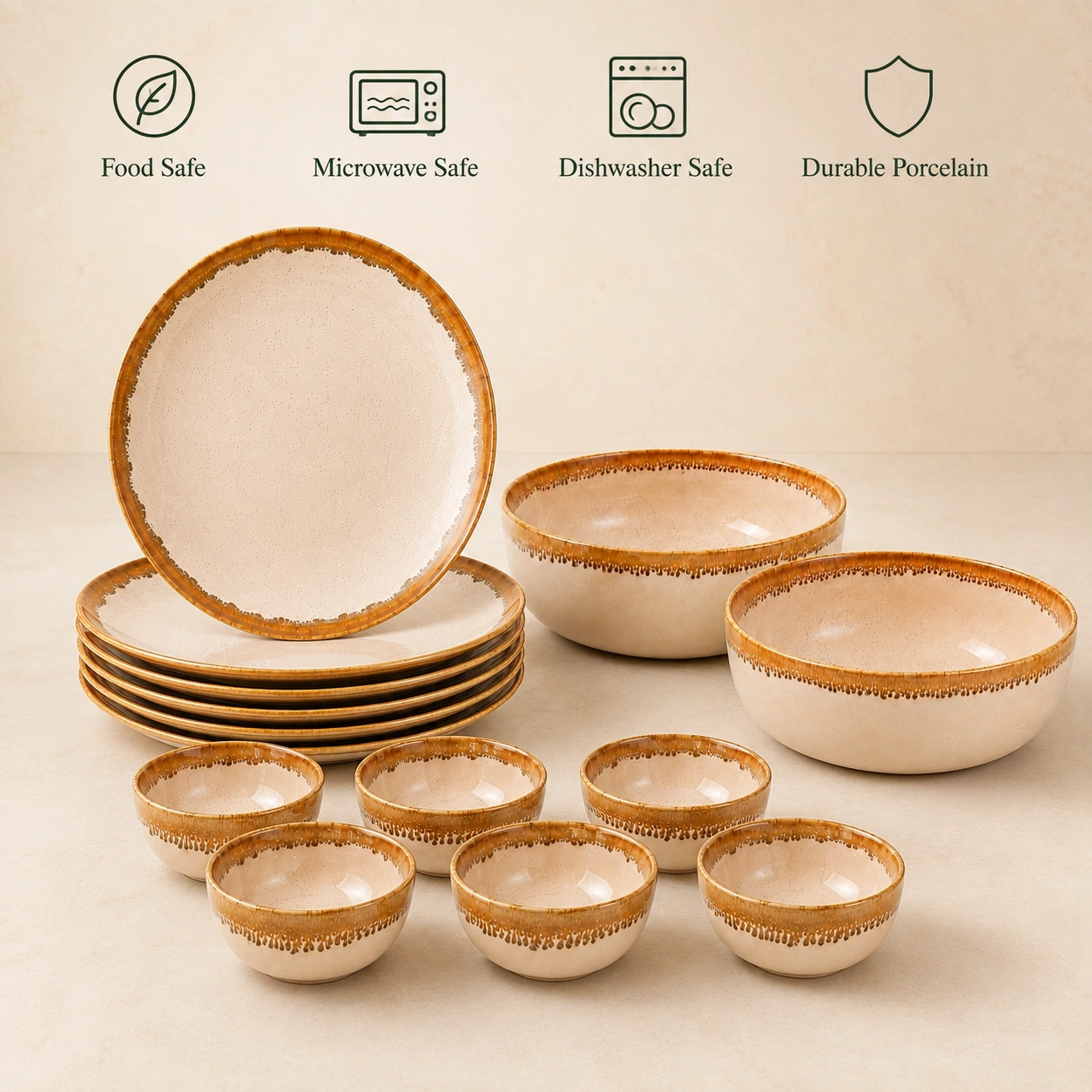 nestcase 14-Piece Porcelain Dinner Set for 6 | Beige Brown Reactive Glaze - image 5