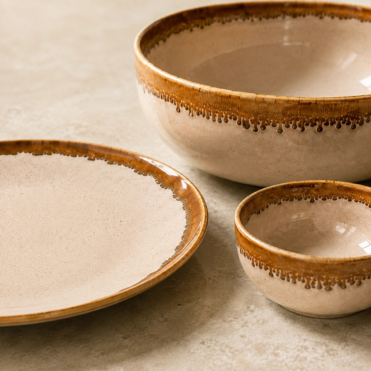 nestcase 14-Piece Porcelain Dinner Set for 6 | Beige Brown Reactive Glaze - image 3