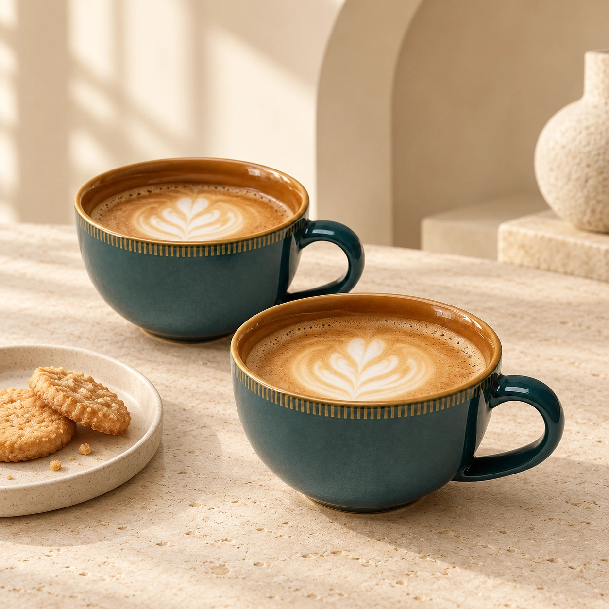 nestcase Ceramic Tea & Coffee Cups Set of 2 – Teal & Brown - image 2