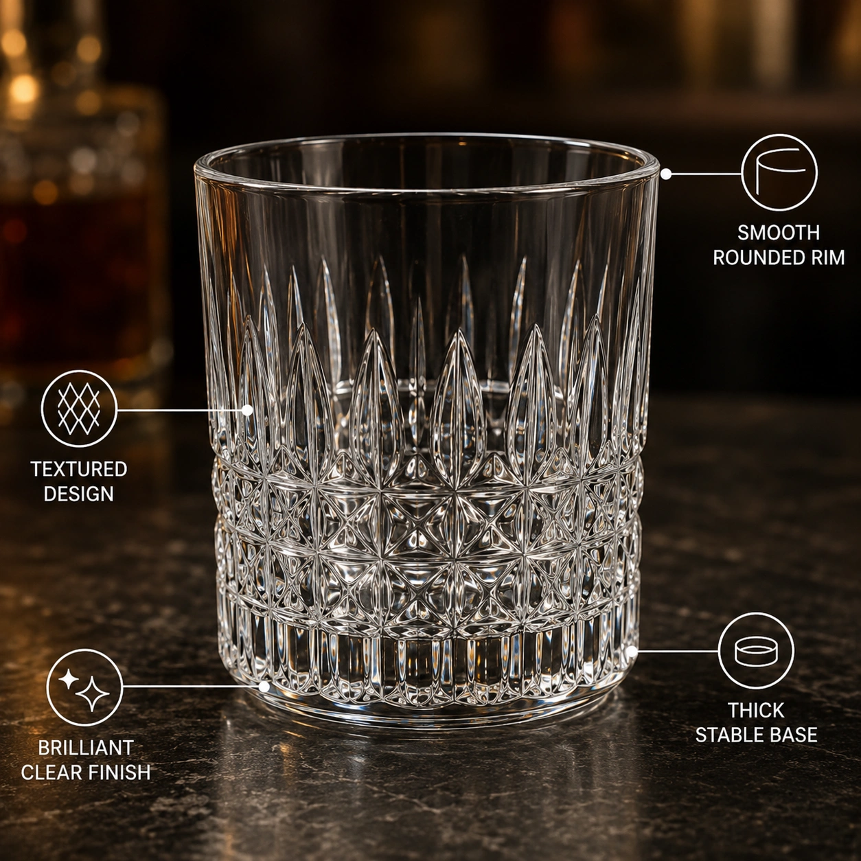 nestcase Whisky Glasses Set of 6, 300 ml | Textured Clear Glasses - image 5