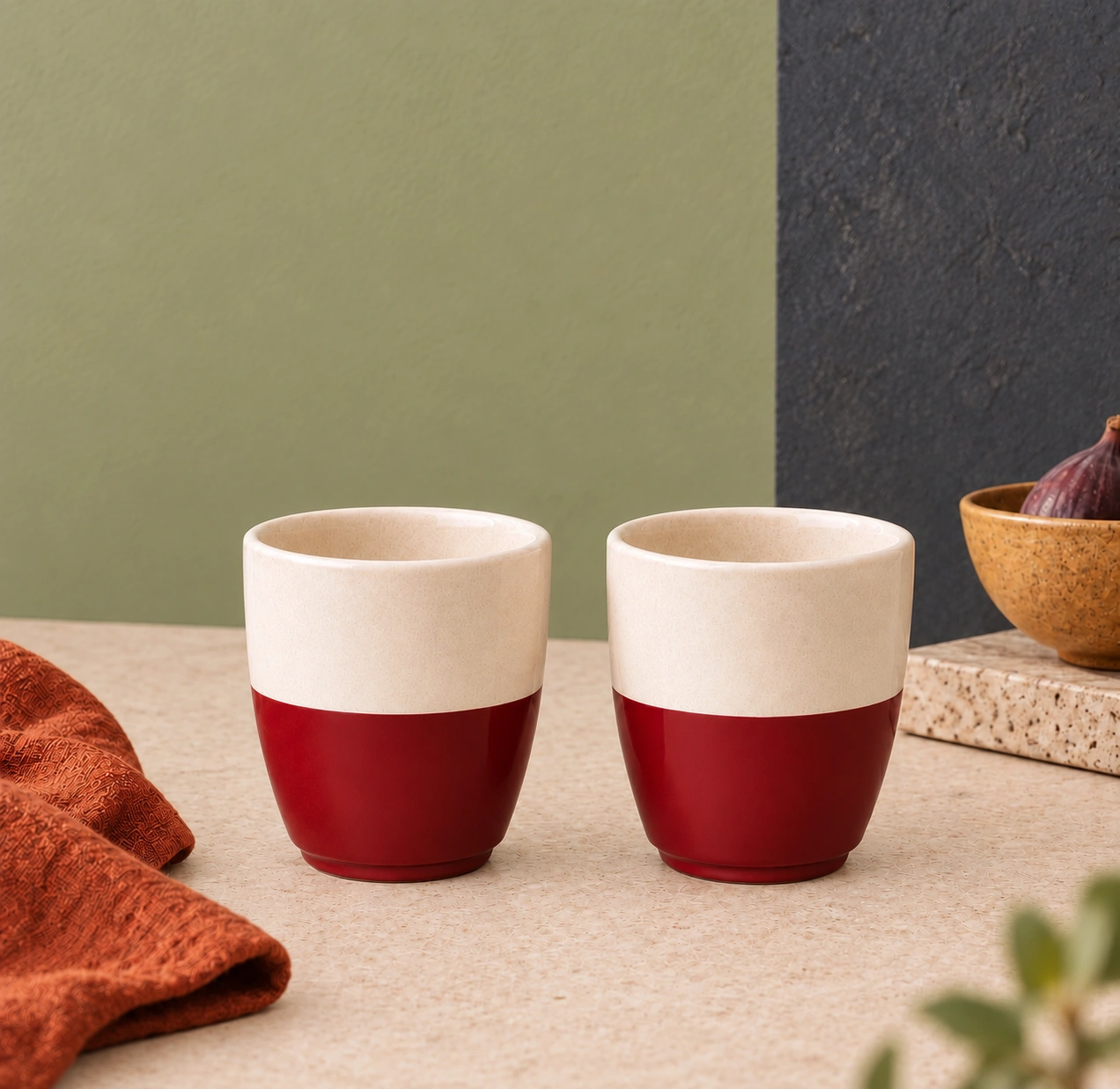 nestcase Ceramic Chai Kulhads Set of 2 – Red & White - image 2