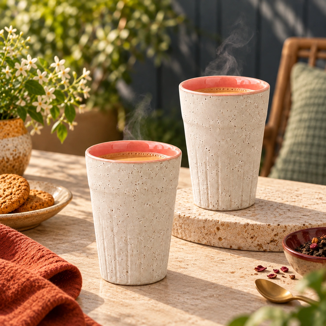 nestcase Ceramic Chai Kulhads Set of 2 – White & Pink - image 1
