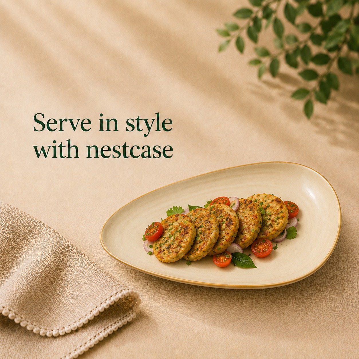nestcase Large Ceramic Oval Serving Platter – Beige - image 3