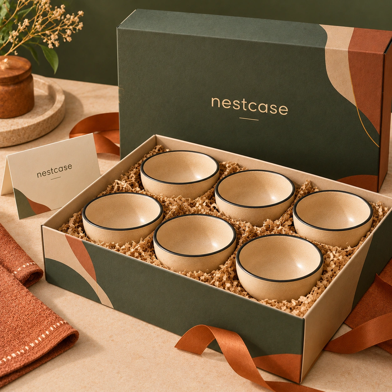 nestcase Stoneware Small Bowls Set of 6 – Beige with Black Rim - image 5