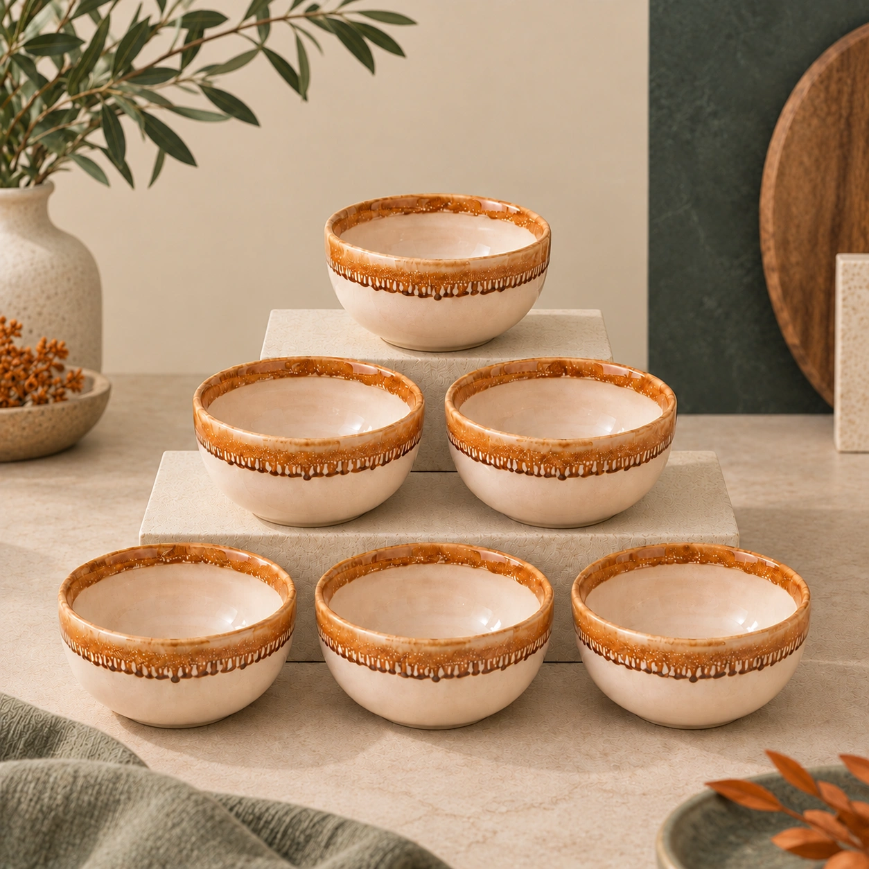 nestcase Porcelain Katori Set of 6 | 220 ml Each Beige Brown - image 1