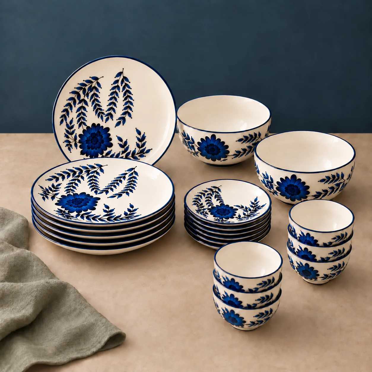 nestcase Stoneware Dinner Set of 20 Pieces – Floral Blue - image 1