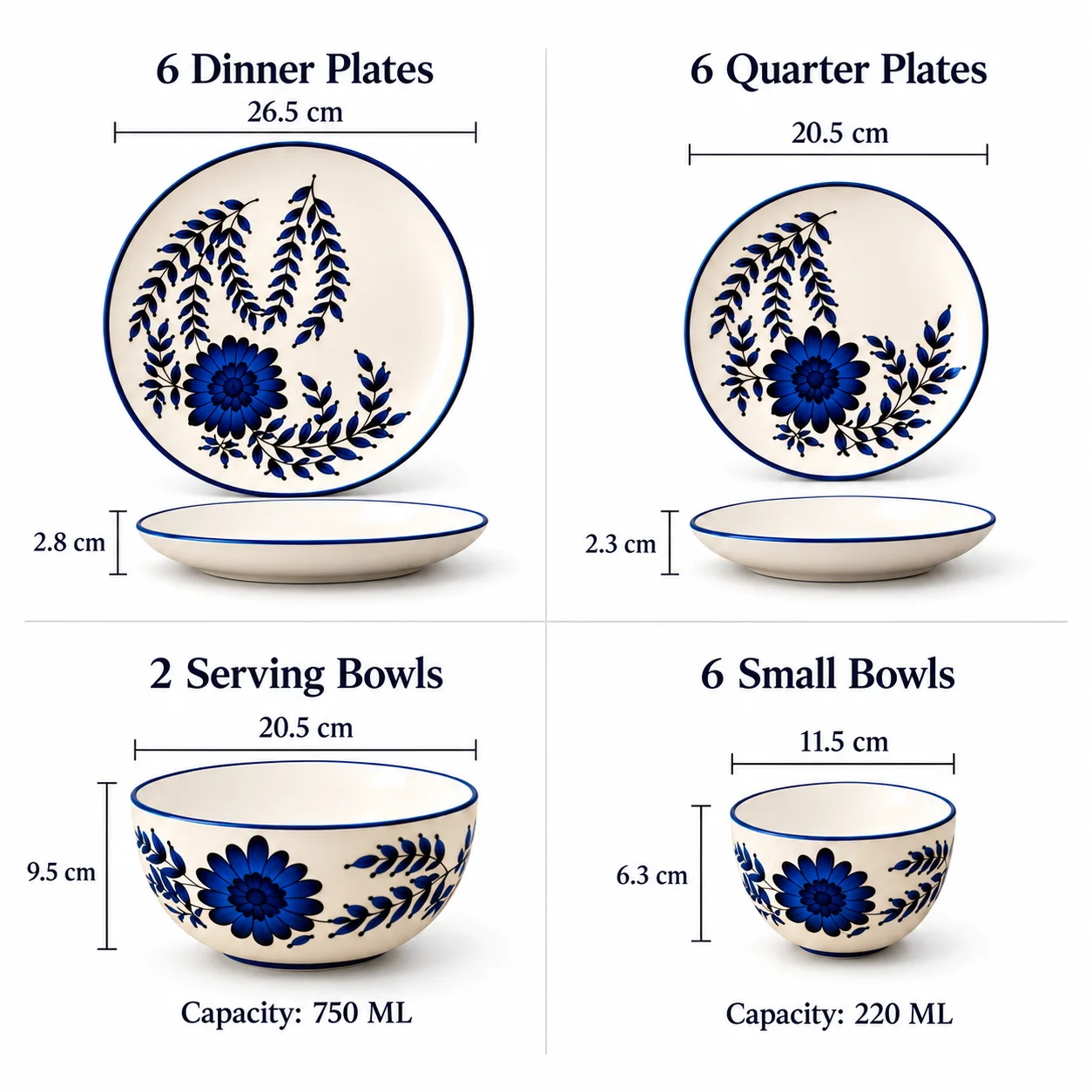 nestcase Stoneware Dinner Set of 20 Pieces – Floral Blue - image 4