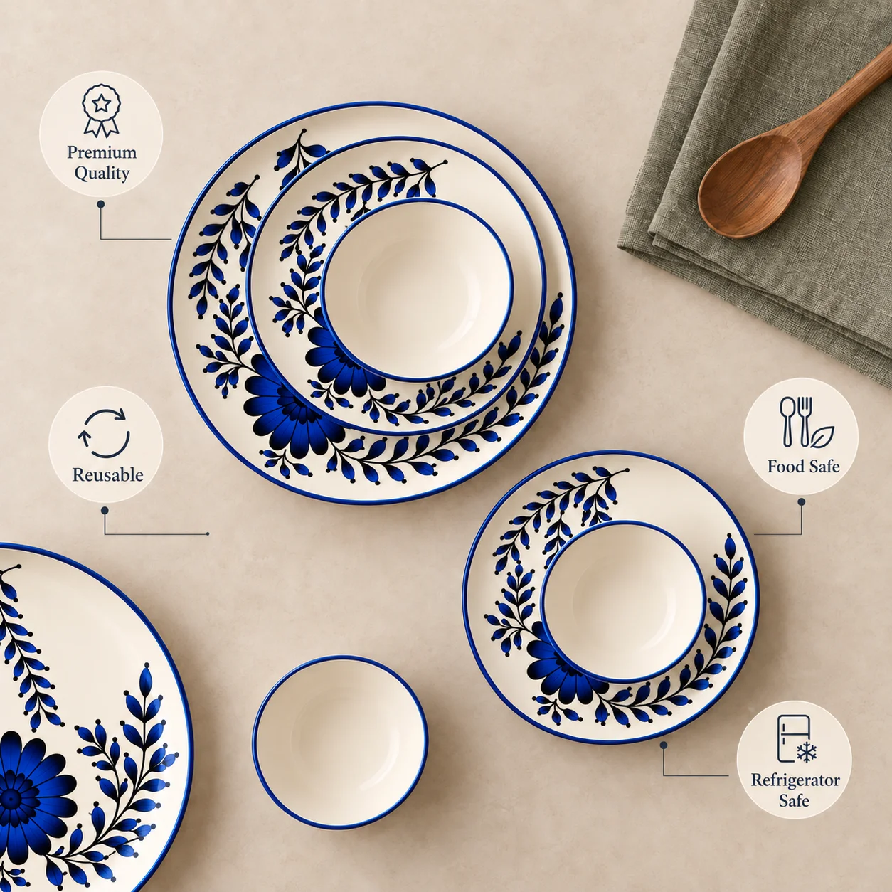 nestcase Stoneware Dinner Set of 20 Pieces – Floral Blue - image 3