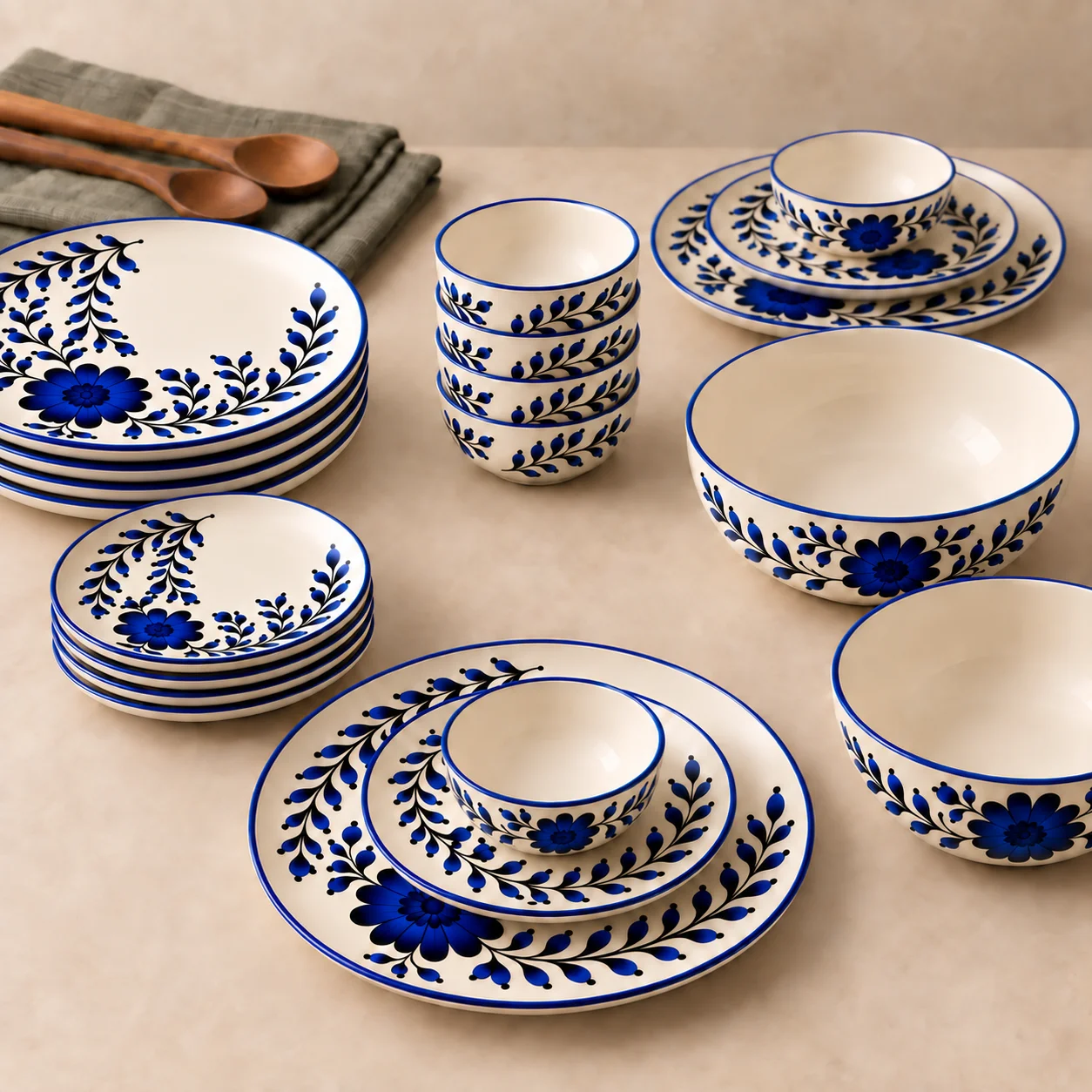 nestcase Stoneware Dinner Set of 20 Pieces – Floral Blue - image 2