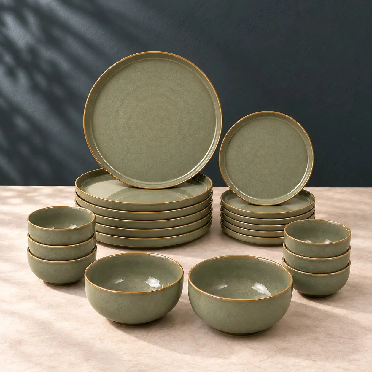 nestcase Stoneware Dinner Set of 20 Pieces – Olive Green