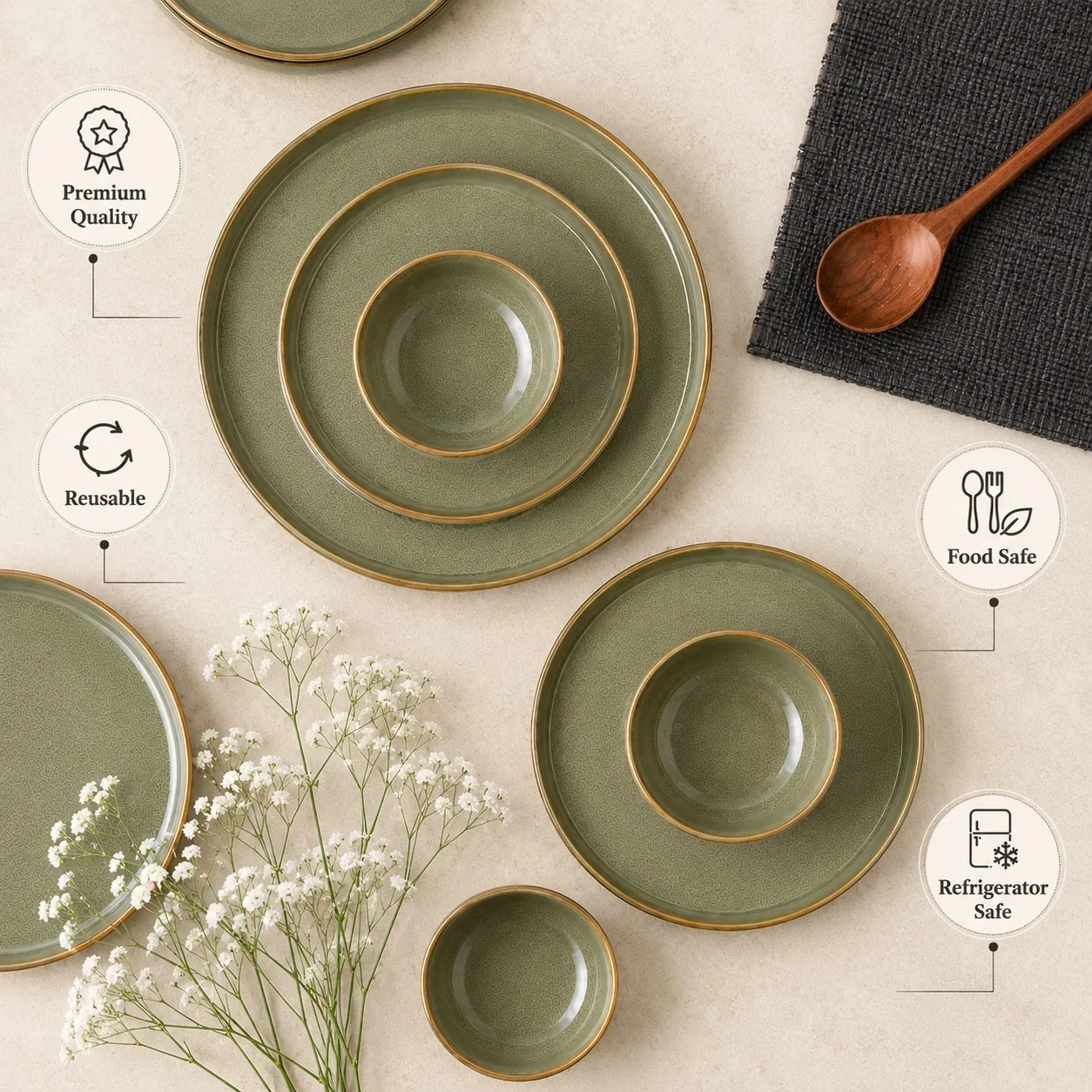 nestcase Stoneware Dinner Set of 20 Pieces – Olive Green - image 5