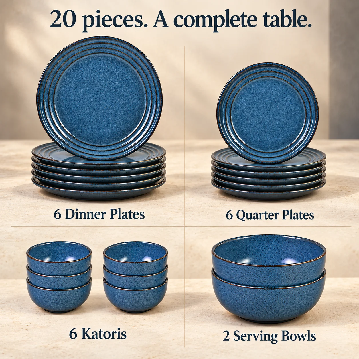 nestcase Stoneware Dinner Set of 20 Pieces – Blue - image 3