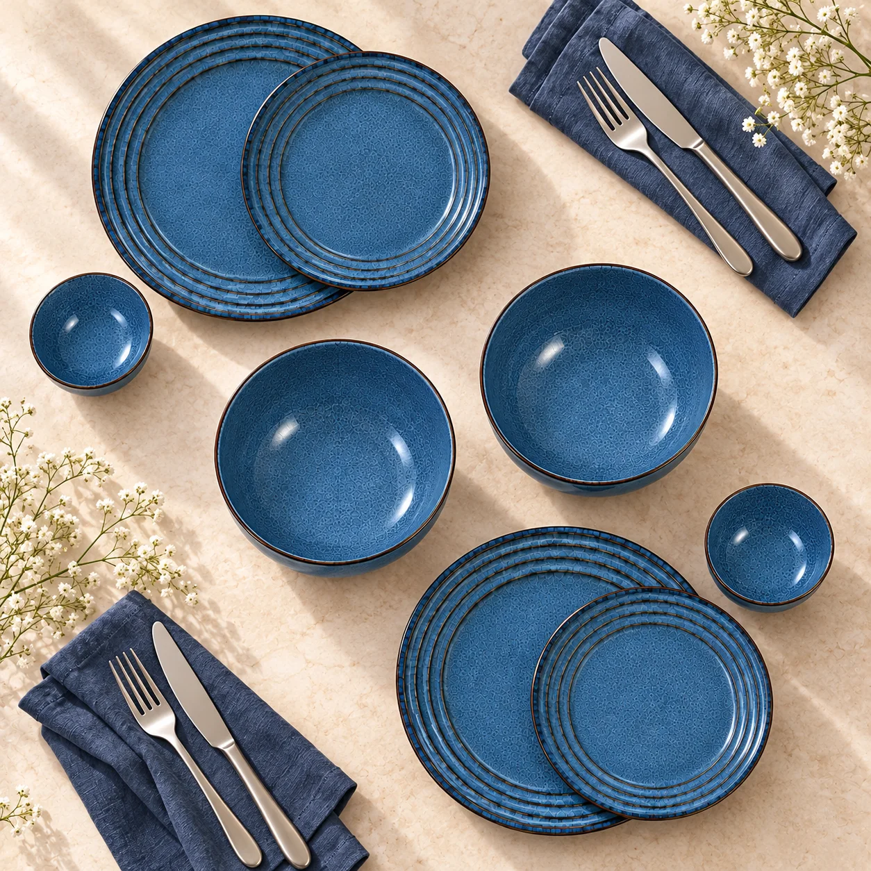 nestcase Stoneware Dinner Set of 20 Pieces – Blue - image 2