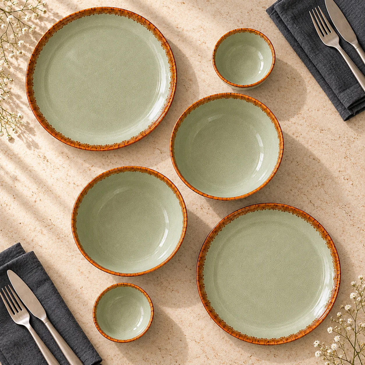 nestcase Stoneware Dinner Set of 14 Pieces – Sage Green - image 3