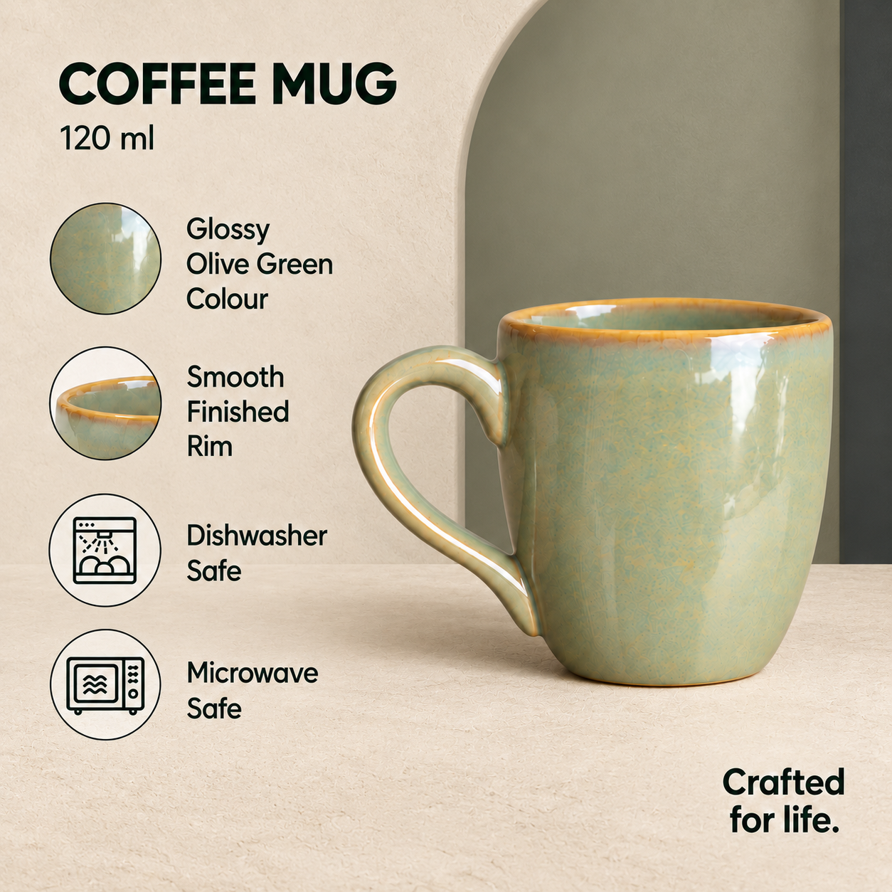 nestcase Ceramic Tea & Coffee Mugs Set of 6 – Olive Green - image 3