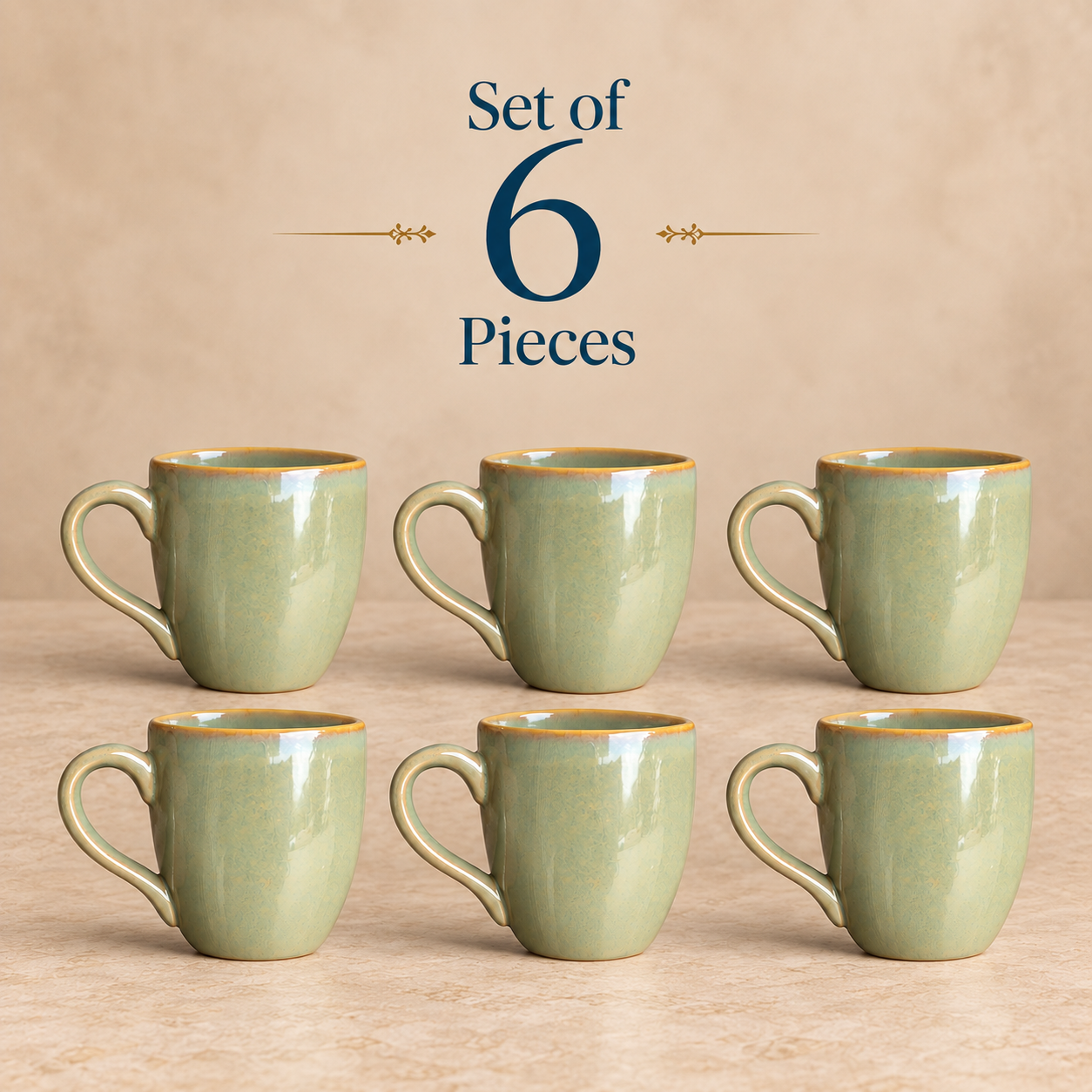 nestcase Ceramic Tea & Coffee Mugs Set of 6 – Olive Green - image 2
