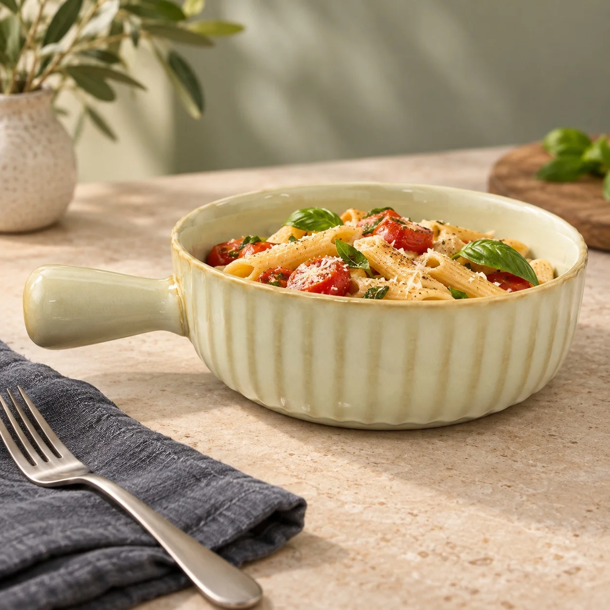 nestcase Porcelain Serving Bowl with Handle – Beige - image 5