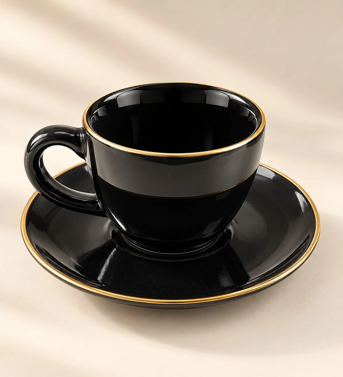 nestcase Black Tea & Coffee Cup with Saucer, Gold Rim, Glossy Finish 100 Ml - image 1