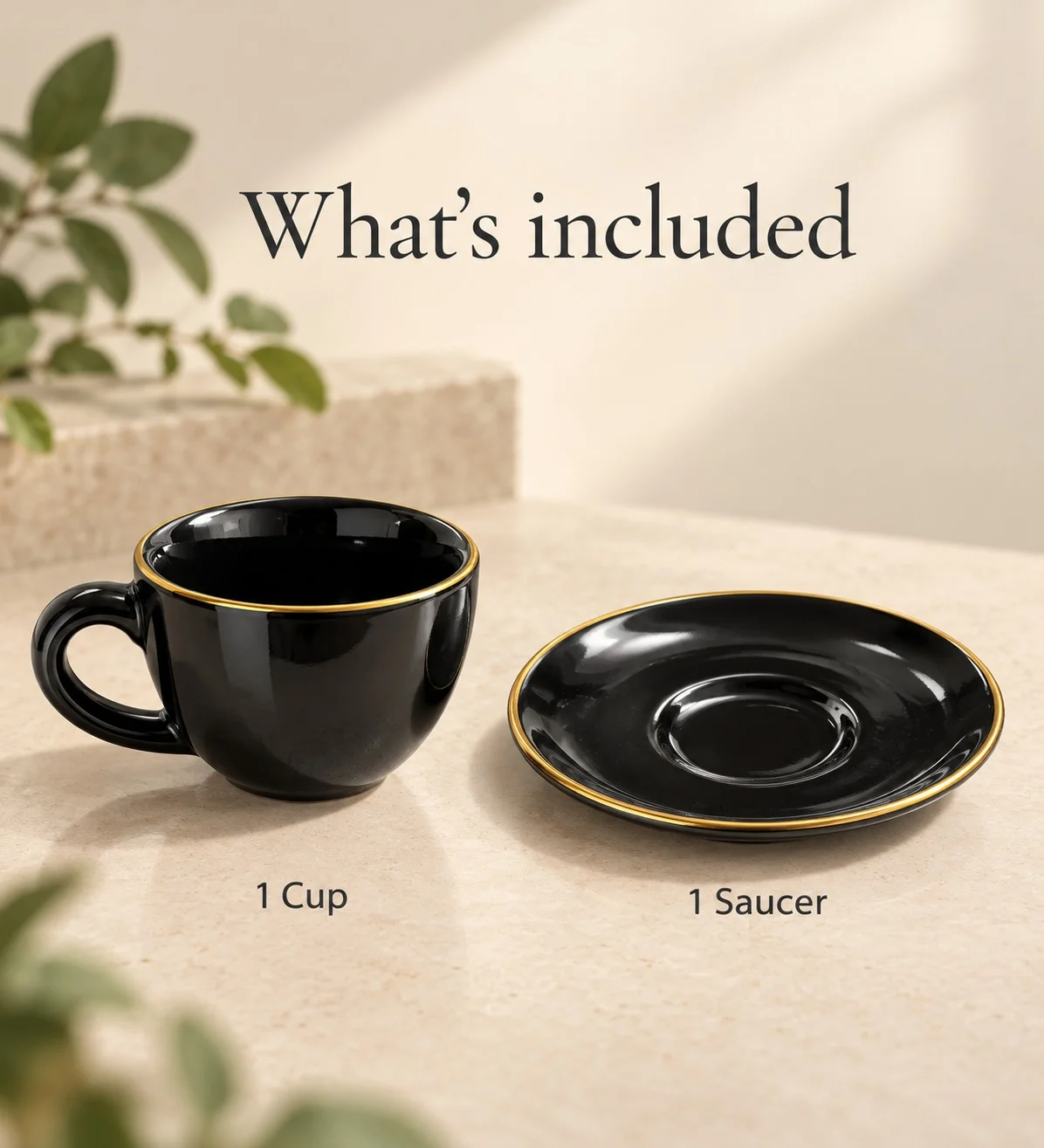 nestcase Black Tea & Coffee Cup with Saucer, Gold Rim, Glossy Finish 100 Ml - image 4