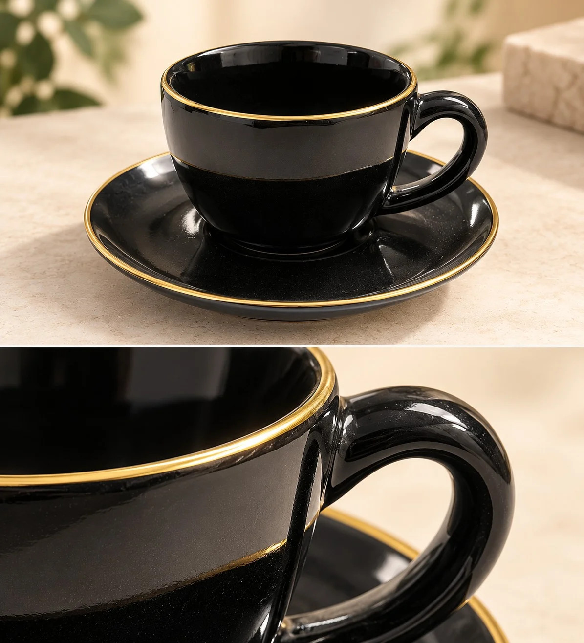 nestcase Black Tea & Coffee Cup with Saucer, Gold Rim, Glossy Finish 100 Ml - image 3