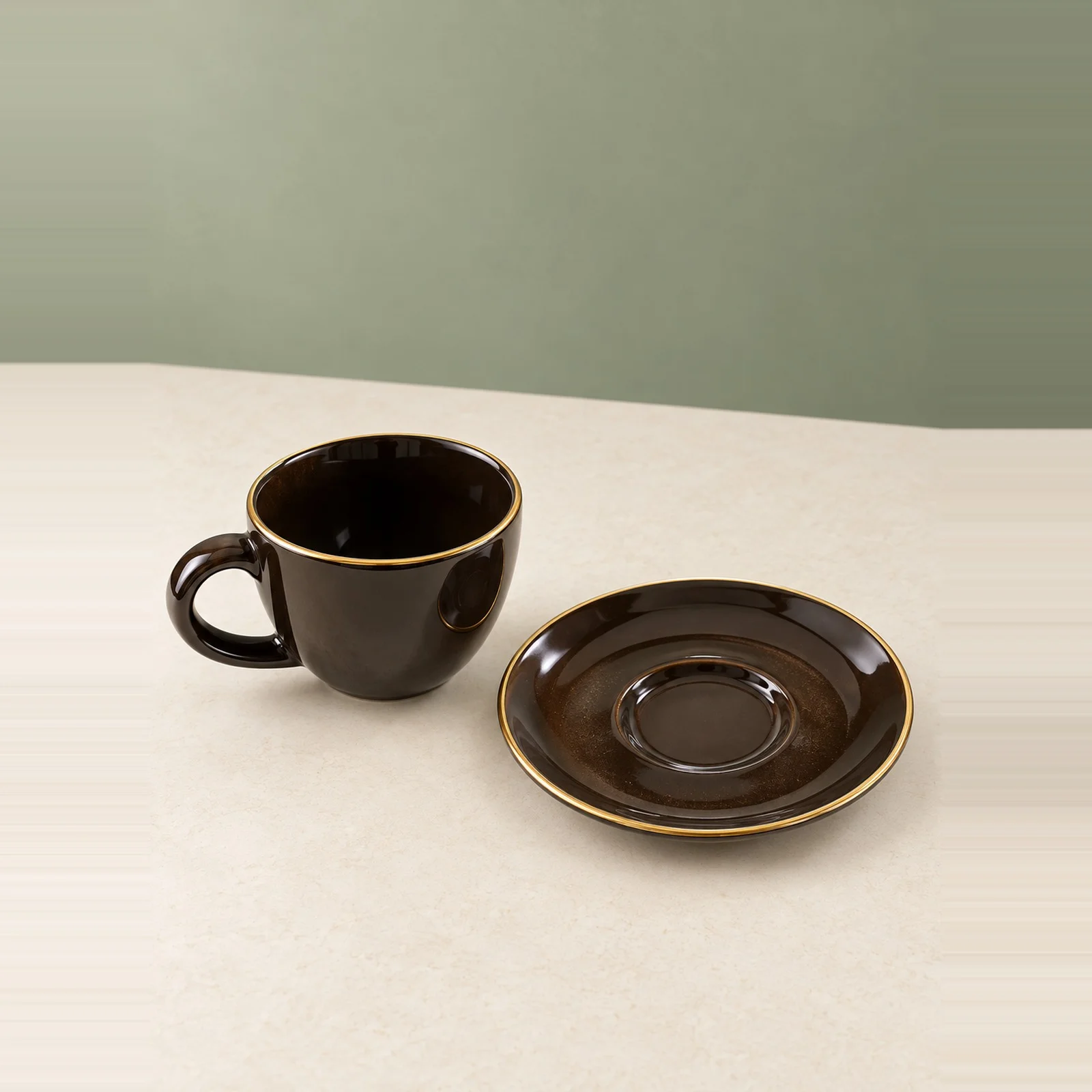 nestcase Brown Tea and Coffee Cup with Saucer, Gold-Coloured Rim, Glossy Finish 100Ml - image 5