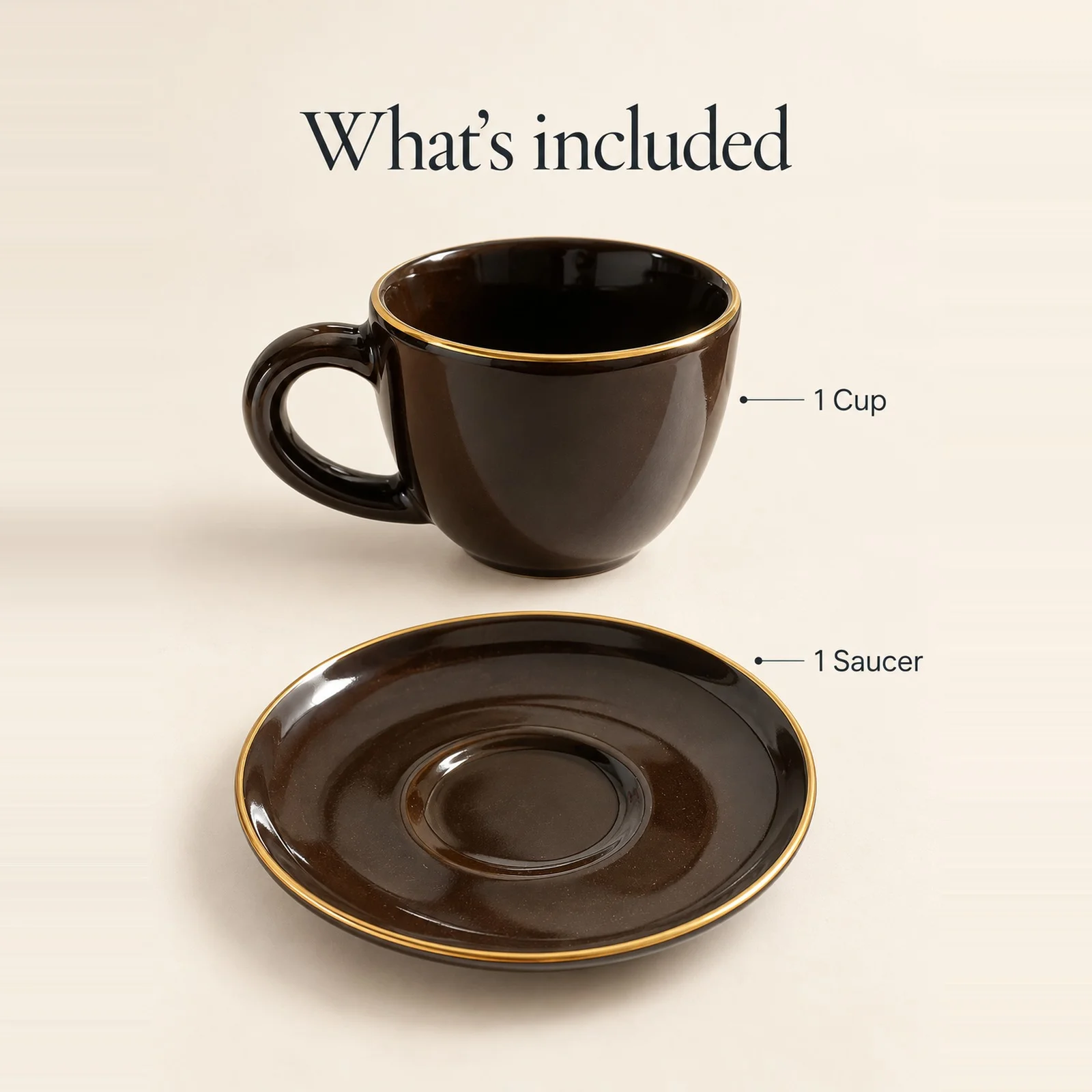 nestcase Brown Tea and Coffee Cup with Saucer, Gold-Coloured Rim, Glossy Finish 100Ml - image 4