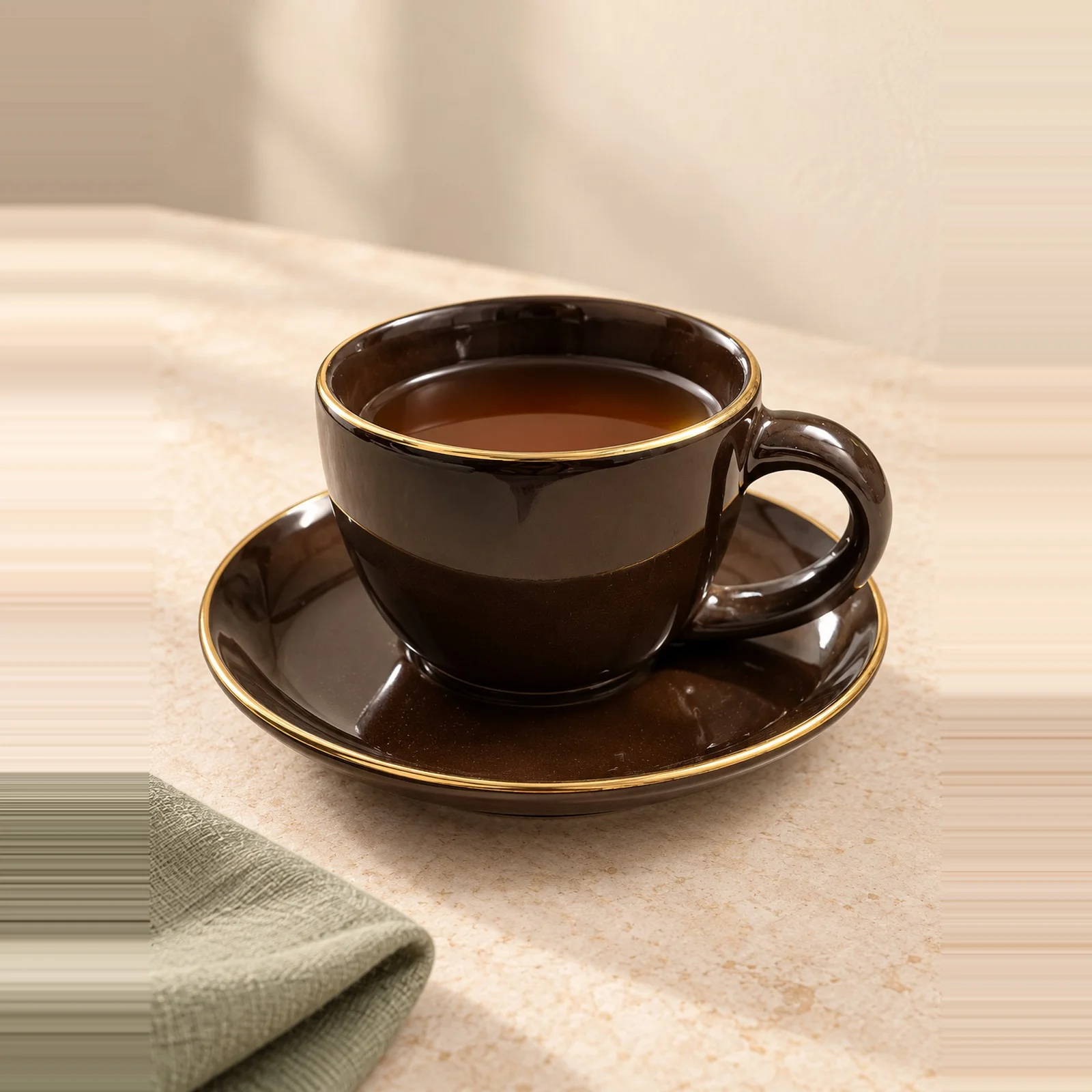 nestcase Brown Tea and Coffee Cup with Saucer, Gold-Coloured Rim, Glossy Finish 100Ml - image 3